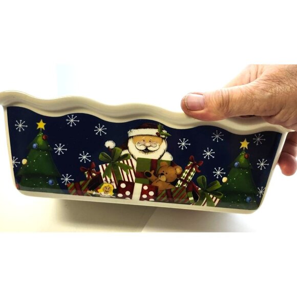 Ceramic Holiday Bread Loaf Pan Santa & Gifts Design By Garden Ridge - Picture 3 of 6